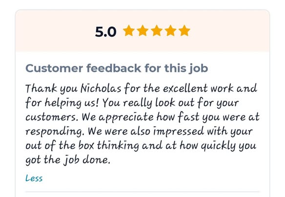 Screenshot of the original five-star Builderscrack review